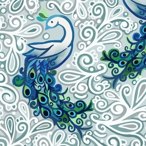 Peacock swirls light wallpaper scale
