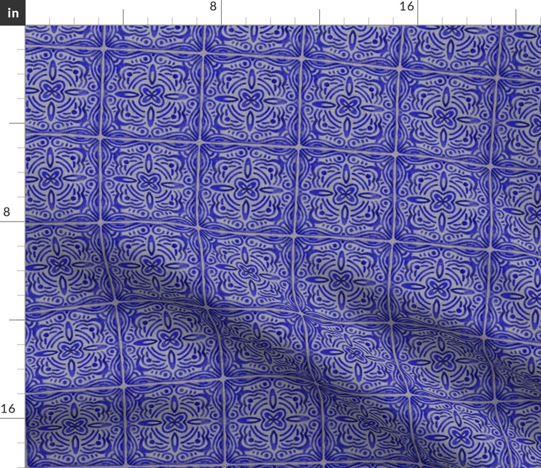 (Small) Hand-painted Stone Tiles Royal Blue Tonal