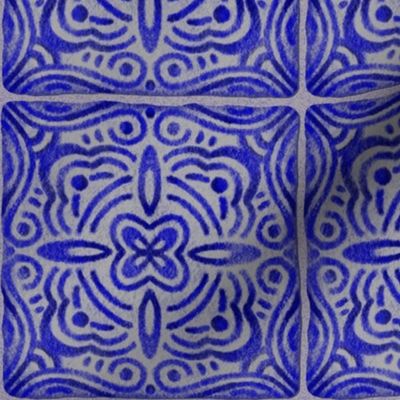 (Medium) Hand-painted Stone Tiles Royal Blue Tonal