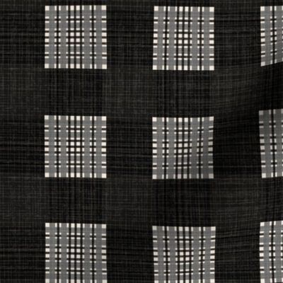 Mixer plaid black gray linen-look for home decor, wallpaper