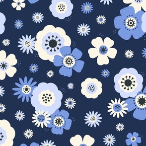 Flower Blooms - Blue and White Lg.