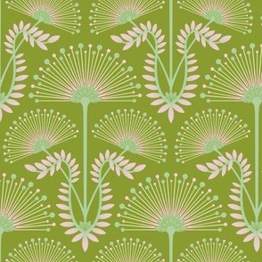 MIMOSA Deco Floral - Pink Green Chartreuse on Spring Green - SMALL Scale - UnBlink Studio by Jackie Tahara