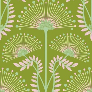MIMOSA Deco Floral - Pink Green Chartreuse on Spring Green - MEDIUM Scale - UnBlink Studio by Jackie Tahara