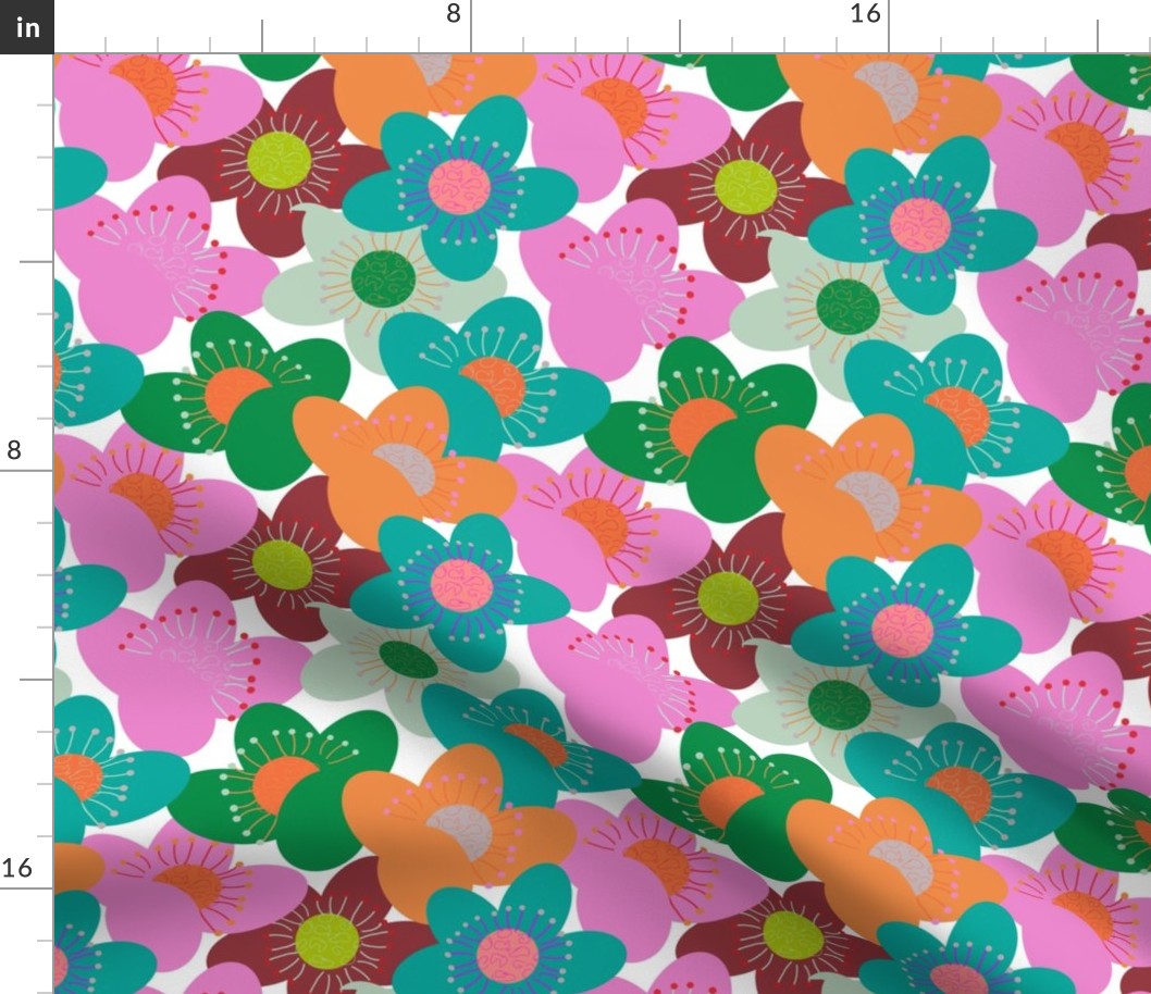 Modern/decorative/florals/kanzashi/ arranged in bright color/fabric/wallpaper/by martibetz