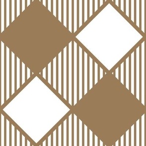 Diagonal Checks with Stripes in Brown on White - Medium