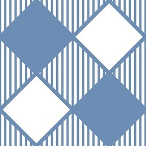 Diagonal Checks with Stripes in Denim Blue on White - Medium