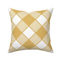 Diagonal Checks with Stripes in Gold on White - Medium
