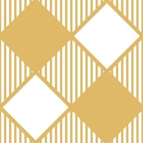 Diagonal Checks with Stripes in Gold on White - Medium