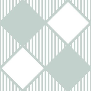 Diagonal Checks with Stripes in Grey Green on White - Medium