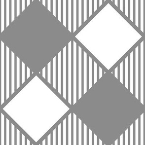 Diagonal Checks with Stripes in Grey on White - Medium