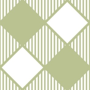 Diagonal Checks with Stripes in Green on White - Medium