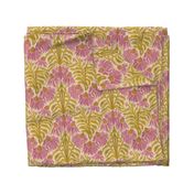 Coneflower Chevron Block Print in Pink and Olive
