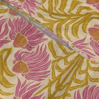 Coneflower Chevron Block Print in Pink and Olive