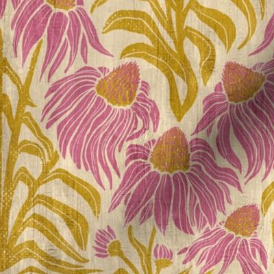 Coneflower Chevron Block Print in Pink and Olive