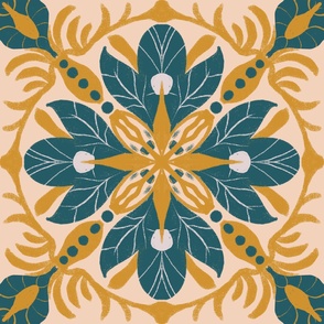 Golden Teal Lilies: Blush Elegance Tile, Large 