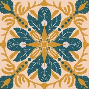 Golden Teal Lilies: Blush Elegance Tile, Medium
