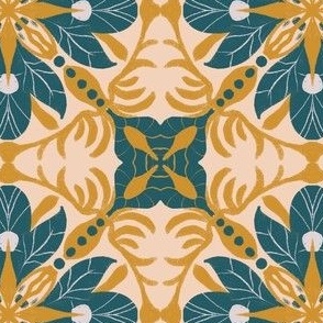 Golden Teal Lilies: Blush Elegance Tile, Small 