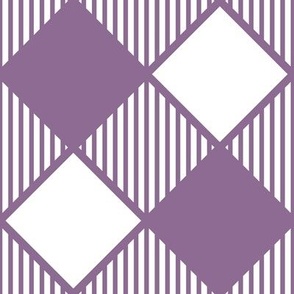 Diagonal Checks with Stripes in Purple on White - Medium