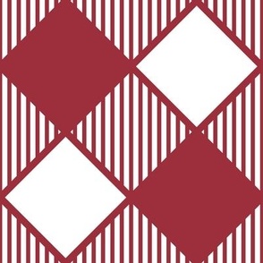 Diagonal Checks with Stripes in Red on White - Medium