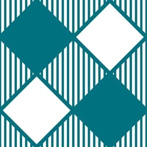 Diagonal Checks With Stripes in Teal on White - Medium