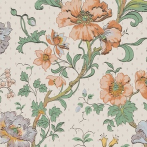 English floral Vines in Peach 