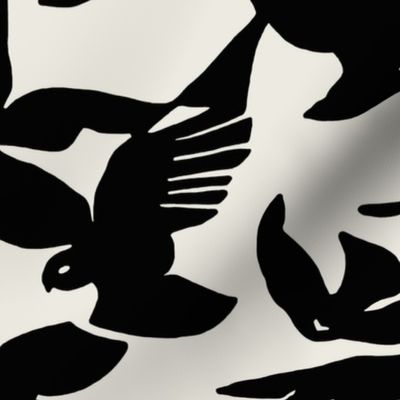 THE GATSBY COLLECITON - ART DECO - BIRDS IN FLIGHT IN WHITE ON BLACK