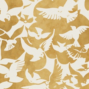 THE GATSBY COLLECTION - ART DECO - BIRDS IN FLIGHT IN GOLD PATINA AND WHITE