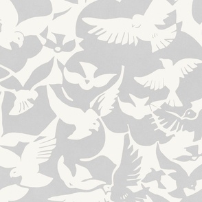 THE GATSBY COLLECTION - ART DECO - BIRDS IN FLIGHT IN SILVER AND WHITE