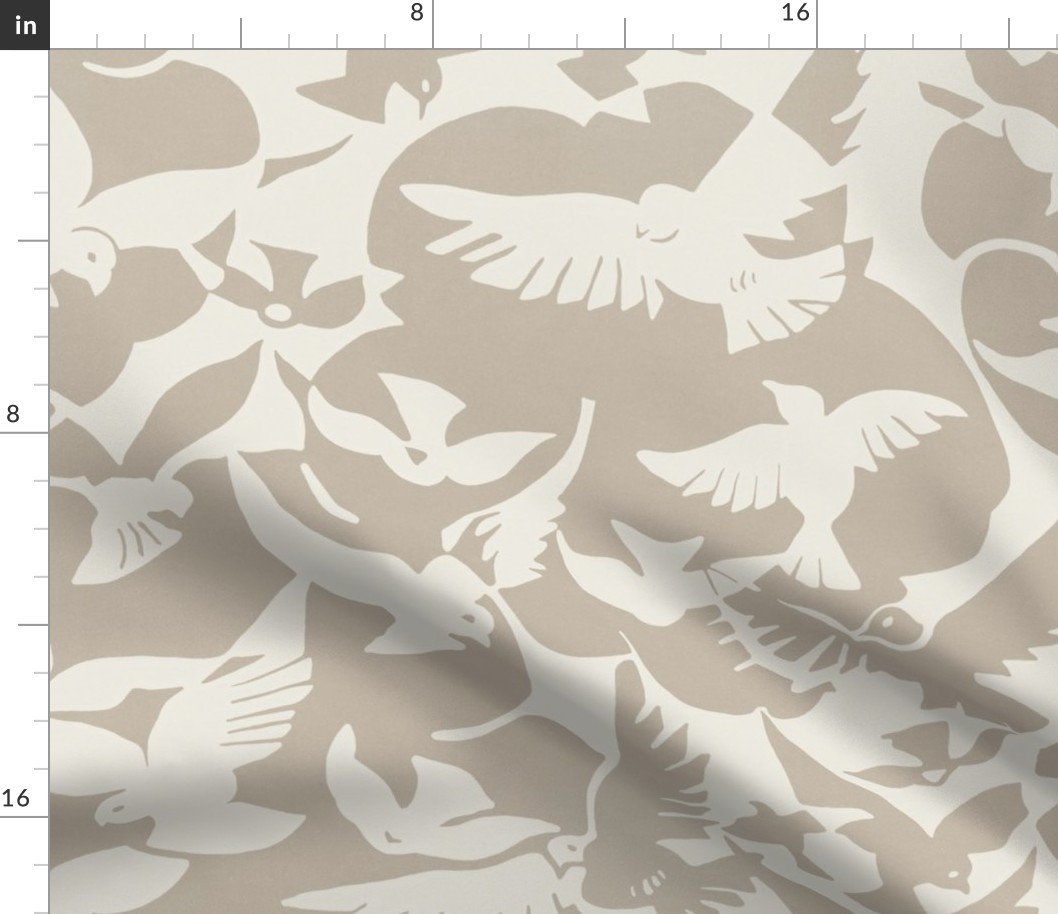 THE GATSBY COLLECTION - ART DECO - BIRDS IN FLIGHT IN DUN AND WHITE