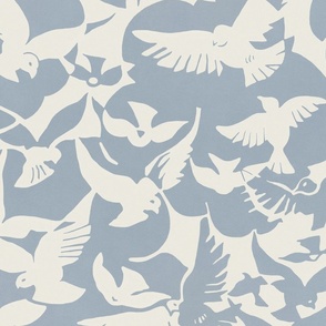 THE GATSBY COLLECTION - ART DECO - BIRDS IN FLIGHT IN SKY BLUE AND WHITE