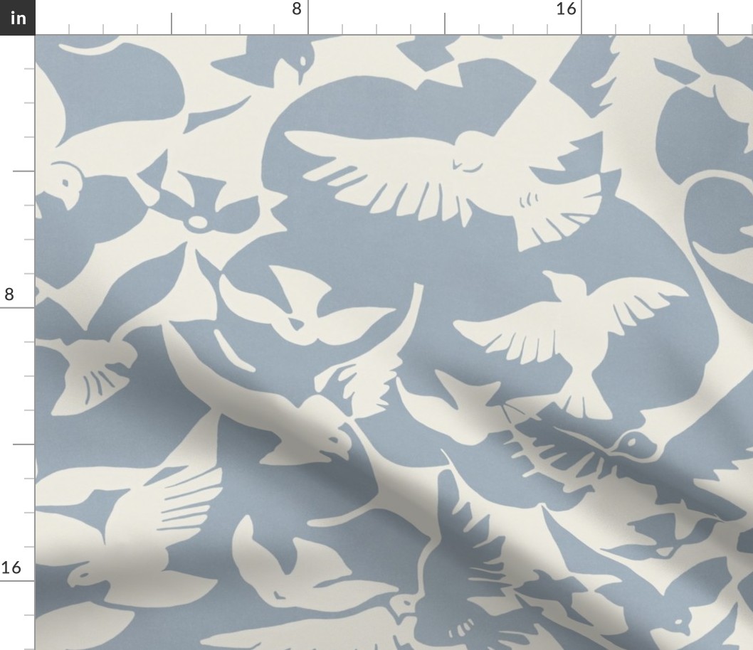 THE GATSBY COLLECTION - ART DECO - BIRDS IN FLIGHT IN SKY BLUE AND WHITE
