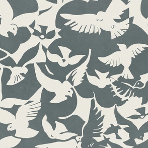 ART DECO - BIRDS IN FLIGHT IN STORM CLOUD AND WHITE