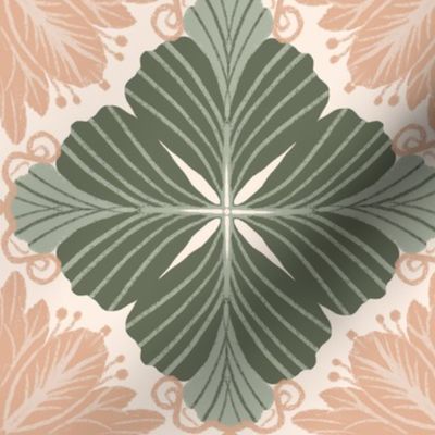 Art Nouveau Bliss: Sage & Blush Vintage Floral Tile, Medium