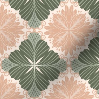 Art Nouveau Bliss: Sage & Blush Vintage Floral Tile, Small 