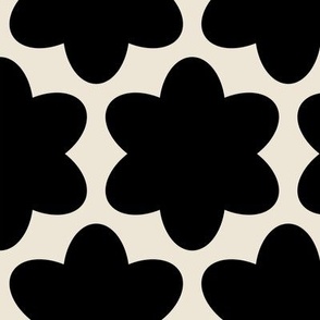 Black and White Geometric Floral- Scandinavian Flowers- Polka Dots- Bold Minimalism- Retro- Vintage- Black Flowers on Ivory Background- Extra Large