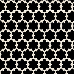 Black and White Geometric Floral- Scandinavian Flowers- Polka Dots- Bold Minimalism- Retro- Vintage- Black Flowers on Ivory Background- Small