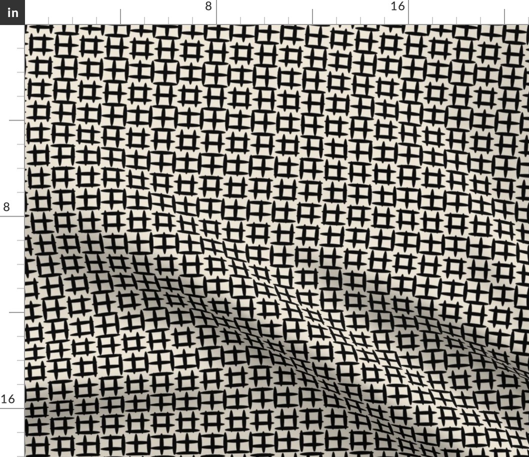 Black on Ivory Midcentury Texture- Midmod Checked- Black and White Retro Wallpaper- Vintage Minimalist Texture- Blender- Large