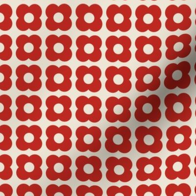 Red and White Geometric Floral- Scandinavian Flowers- Polka Dots- Bold Minimalism- Retro- Vintage- Red Flowers on Ivory Background- Small
