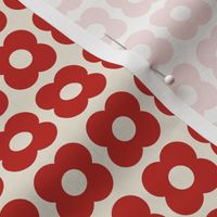 Red and White Geometric Floral- Scandinavian Flowers- Polka Dots- Bold Minimalism- Retro- Vintage- Red Flowers on Ivory Background- Small
