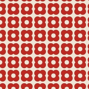 Red and White Geometric Floral- Scandinavian Flowers- Polka Dots- Bold Minimalism- Retro- Vintage- Red Flowers on Ivory Background- Small