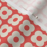 Coral and White Geometric Floral- Scandinavian Flowers- Polka Dots- Bold Minimalism- Retro- Vintage- Ivory Flowers on Coral Background- Small