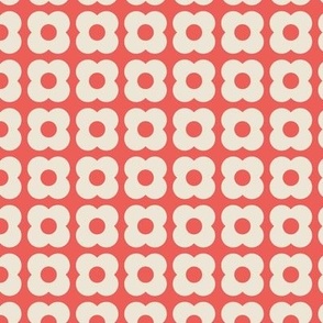 Coral and White Geometric Floral- Scandinavian Flowers- Polka Dots- Bold Minimalism- Retro- Vintage- Ivory Flowers on Coral Background- Small