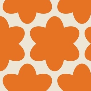 Orange and White Geometric Floral- Scandinavian Flowers- Polka Dots- Bold Minimalism- Retro- Vintage- Orange Flowers on Ivory Background- Extra Large