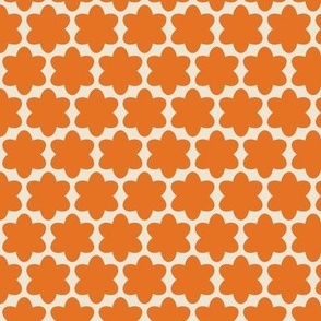 Orange and White Geometric Floral- Scandinavian Flowers- Polka Dots- Bold Minimalism- Retro- Vintage- Orange Flowers on Ivory Background- Small
