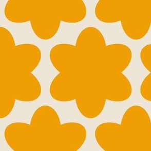 Orange and White Geometric Floral- Scandinavian Flowers- Polka Dots- Bold Minimalism- Retro- Vintage- Marigold Orange Flowers on Ivory Background- Extra Large