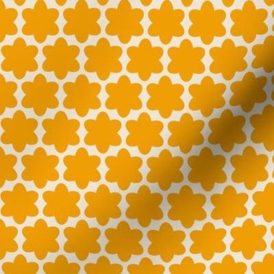 Orange and White Geometric Floral- Scandinavian Flowers- Polka Dots- Bold Minimalism- Retro- Vintage- Marigold Orange Flowers on Ivory Background- Small