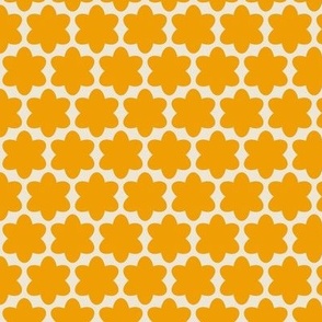 Orange and White Geometric Floral- Scandinavian Flowers- Polka Dots- Bold Minimalism- Retro- Vintage- Marigold Orange Flowers on Ivory Background- Small