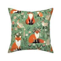 Foxes And Hare On Spring Green