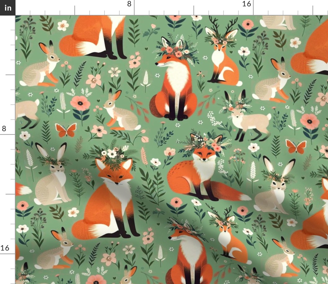 Foxes And Hare On Spring Green