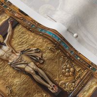 Crucifixion of Christ - Ornate Gold Relief Pattern